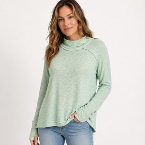 Peace Love World Top Small Mint Green Gratitude Heals Mock Neck Thumbhole Slub